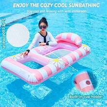 1 Set Of Pool Lounger Floats Adult-Extra Large Pool Inflatable Pool Floaties Raftst Floating Chair Water Floaties For Swimming Pool Lake Lounge Float With Cup Holders Beach Vacation Pool Party, Beach Essentials, Beach Accessories - Multicolor - View 1
