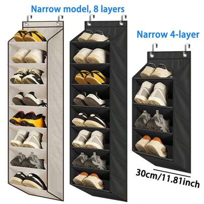 1pc Over The Door Shoe Organizer Narrow Rack, 4/8 Layer Large Pocket Storage, Hanging Shoe Rack For Closet, Dorm & Narrow Door, Color: Beige, Black