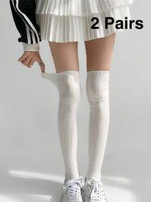 1双/2双装竖条纹过膝袜，保暖柔软，适合18-35岁女性，柔软竖条纹设计，适合日常穿着、聚会和送礼，经久耐用，四季皆可机洗。 - 彩色 - 查看 12
