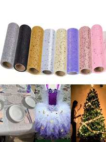 1pc Glitter Tulle Roll, Sparkling Tulle Ribbon, 15cm*914cm Fabric Ribbon, Including Cream, Black, Gold, Purple, Pink, Silver, Rose Gold And White Styles, Organza Tulle Scroll, DIY Craft Supplies, Wedding Decorations, Everyday Party Accessories, Birthday Party Supplies, Banquet Decorations, Wedding Chair Decorations,Wedding Ceremony Party Decorations - Multicolor - View 11