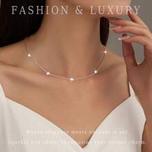 1pc Adjustable Cubic Zirconia Necklace Sparkling Clavicle Chain For Women Stainless Steel 18K Gold Plated Hypoallergenic Waterproof Jewelry Gift For Christmas And Birthday And Valentine's Day And Date Night