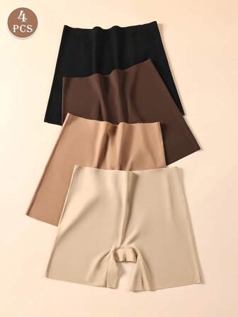 4pcs/Pack Women Dopamine Color Seamless Shorts, Anti-Chafing, Non-Rolling, Soft & Skin-Friendly Panties