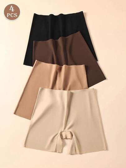 4pcs/Pack Women Dopamine Color Seamless Shorts, Anti-Chafing, Non-Rolling, Soft & Skin-Friendly Panties