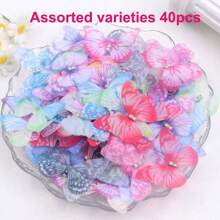 涤纶多色双层蝴蝶贴花、刺绣补丁、婚礼装饰、女士时尚配饰、适用于 DIY 发夹、婚纱、手机壳、墙壁、家居、衣服装饰、派对、婚礼、音乐节、度假、生日礼物、珠宝装饰