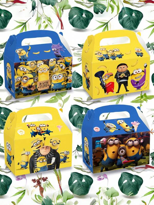 Minions 12 صندوق هدايا بشخصية الميتيونز بنمطين و4 أنماط، صناديق تغليف بشخصيات كرتونية مناسبة لعيد الميلاد وعيد الشكر والعيد الرومسي