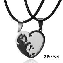 2 szt./zestaw Czarno-biały wisiorek z kotem ze stali nierdzewnej Kotek w uścisku Naszyjnik dla pary Biżuteria prezent dla chłopca i dziewczynki Łańcuszek z wisiorkiem Prezent urodzinowy Naszyjnik dla najlepszych przyjaciół Naszyjnik Wisiorek Prezenty na Dzień Ojca i Dzień Matki - one-size - Zobacz 8