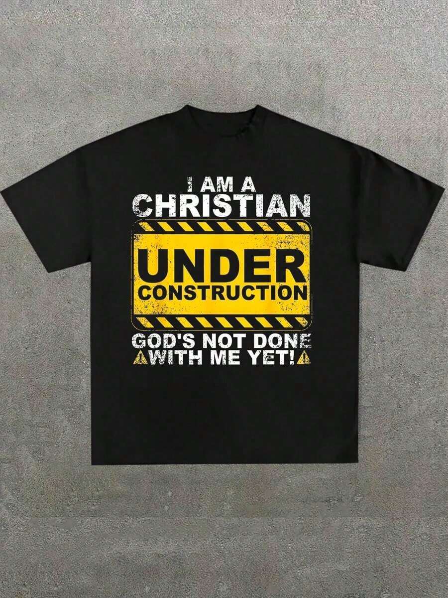 Camiseta inspiradora cristiana - Fe Soy un cristiano en construcción - Negro - Ver 1