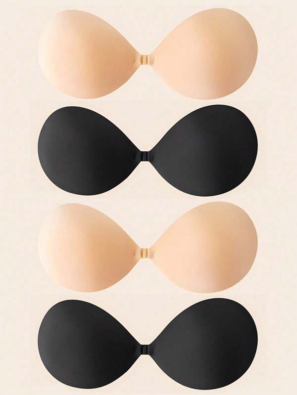 2/4pcs Plain Seashell Design Adhesive Bra Invisible Push Up Bra Strapless Silicone Bra