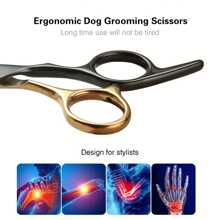 专业狗狗美容剪刀套装（金黑色）7 合 1，用于美容的狗狗剪刀 6CR 优质不锈钢美容剪刀套装，适用于狗猫宠物，专业宠物毛发修剪工具，带梳子和维护配件