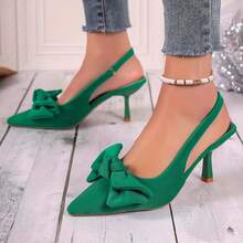 2022 Summer New Korean Fashion Pointed Toe Closed Toe Bowknot High Heel Sandals Thin Heel Women's Shoes - 綠色 - 查看 3
