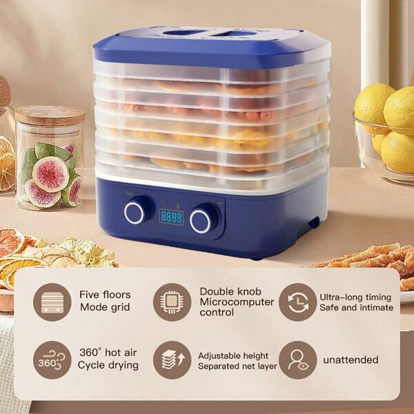Food Dehydrator Machine | Multi-Tier Appliance For Home Use | Perfect For Beef Jerky, Fruits, Vegetables & Dog Treats | High-Heat Circulation | 5 Stackable Trays