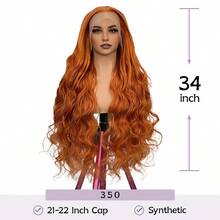18 Inch Women's Wavy Copper Red 13x4 Transparent Lace Front Wigs Ginger Orange 350 Body Wave 13*4 HD Lace Frontal Wig 200% Density Pre Plucked Pre Bleached Knots Short Bob Wavy Hair Heat Resistant Fiber Synthetic Mixed Human Blended Hair Wig Natural Look Body Wave Colored 350# (14-36inch) For Daily&Party&Halloween Cosplay - S350 - View 3