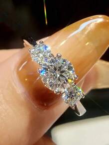 1 pieza Anillo de boda de joyería fina de plata de ley 925 con circonita cúbica glamoroso para mujeres