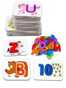 Montessori Wooden ABC & Number Puzzles - Engaging Preschool Learning Flashcards With Animal Fun - Multicolor - View 2