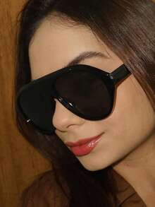 时尚复古超大镜框环绕式眼镜，适合街头、T台、情侣、派对、度假、海滩、日常佩戴，装饰性眼镜，盾形色调 - 彩色 - 查看 13