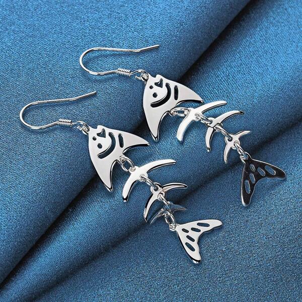 [Pendientes de espina de pescado creativos] Pendientes de espina de pescado de plata de ley 925 calados | Hipoalergénicos, estilo de moda de personalidad creativa, adecuados para uso casual y regalos - Día de San Valentín, Navidad, regalos de cumpleaños