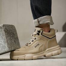 GUYISA Steel Toe Safety Boots, High Top Anti-Crush Anti-Puncture Rubber & Plastic Sole, 4 Seasons, Construction Worker Style Men's Safety Shoes - Khaki - View 6