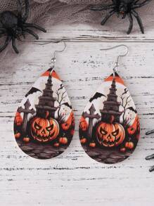 哥特式恐怖血手印、南瓜、黑猫水滴形女士耳环，复古 PU 皮革哥特式双面耳环，万圣节派对礼物