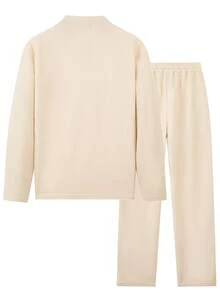 Men's Solid Color Waffle Plaid Casual Suit, Long Sleeve Crew Neck Sweatshirt And Drawstring Solid Color Pants, Distinctive And Comfortable Casual Suit Suitable For Men's Daily Casual Wear And Holiday Wear, Spring/Autumn, Cozy Outfits