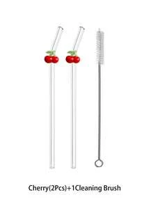 1/2/4 件/1/2 套可重复使用玻璃吸管，配有柠檬/樱桃/红草莓/粉红草莓水果饰物，适用于水杯，可爱弯曲透明吸管，配有清洁刷，适用于冷饮、奶茶、咖啡、果汁、冰沙、厨房、餐厅、鸡尾酒会、返校、送给女朋友/男朋友、父母、朋友的礼物、节日用品、万圣节、感恩节、圣诞节。 - 款式1 - 查看 11