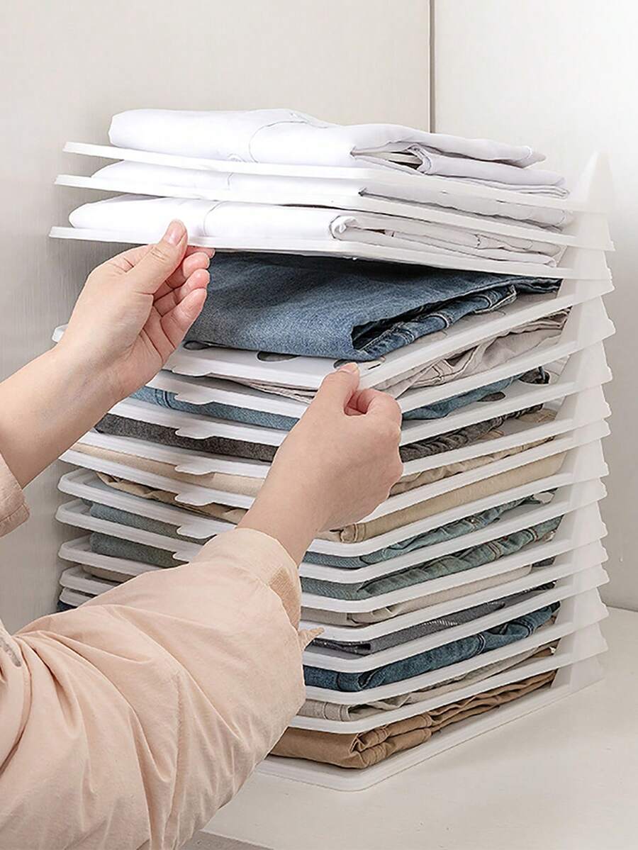 10/1 tấm ván gấp để đồ áo sơ mi, hộp đựng đồ phân chia ngăn áo sơ mi, hộp đựng đồ trong tủ quần áo, khay đựng quần áo có thể tháo rời và xếp chồng lên nhau, tấm ván gấp để quần áo, hộp đựng đồ trong tủ quần áo bằng nhựa chống nhăn, giá để đồ áo phông, thích hợp để sắp xếp tủ quần áo, lưu trữ tủ quần áo, hộp đựng đồ áo sơ mi