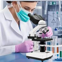 Microscopio biológico óptico compuesto binocular, con 4 objetivos actualizados, aumento de 40X-2500X, luces LED superior e inferior actualizadas, incluye oculares de campo amplio y paquete de regalo de observación, microscopio binocular con base de metal para experimentos
