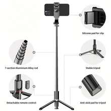 40 Inch Retractable Selfie Stick Professional Floor Tripod For Live Streaming, With Wireless Remote, 360° Rotation, Stable Anti-Shake Design. Ideal For Travel Vlogs & Outdoor Live Streaming. Compatible With IPhone/Android Smartphones Nan Strong Load-Bearing - Black - View 7