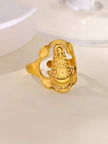 1 pièce Bague Vierge Marie couleur argent pour femmes et hommes, bague religieuse en acier inoxydable Jésus, décoration de bijoux