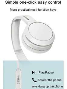 PHILIPS 飞利浦有线 3.5 毫米耳机，带双高清麦克风，HiFi 立体声，可折叠轻便耳机，重低音，适合家庭、办公室、移动、电脑、游戏、运动、学生、成人和儿童 - TAH4105（颜色：粉色、蓝色、黑色、白色），非常适合在线课程、教育、学习