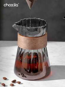 choxila 1个500毫升耐热玻璃咖啡壶，竖条纹高硼硅玻璃咖啡壶，带木环的茶壶，咖啡杯，茶杯 - 淺灰色 - 查看 9