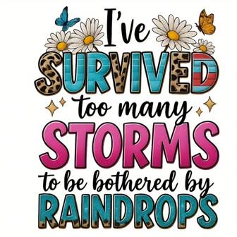 DTF T恤热转印，“我经历了太多风暴”励志熨烫补丁，豹纹西部花卉图案，DIY T恤、连帽衫、手提袋热升华贴花，可直接印刷