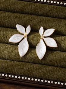 1 Par de Brincos de Pino de Aço Inoxidável com Estampa Floral Suave, Acessório de Moda Minimalista, Uso Diário e Presente para Mulheres