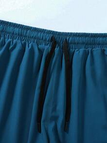 一体式纯色运动短裤，防摩擦衬里，双层运动短裤，男女皆宜，跑步，户外健身，春夏 - 藍色 - 查看 3