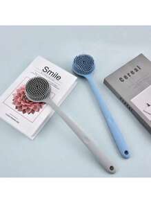 硅胶长柄背刷，用于沐浴和按摩，蓝色/灰色/粉色身体磨砂膏，非常适合淋浴和返校，是去角质和放松的理想选择