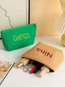 Personalized Embroidered Name Cosmetic Bags, Sanitary Napkin Storage Bags, Travel Cosmetic Bags, Personalized Storage Bags, Multi-Functional, Decorative, Lettered, Solid Color, Exquisite, Stylish, Retro, Modern, Colorful, Casual, Basic Style, Soft, Unique, Customizable, Personalized, Customized, Suitable For Her, Girlfriend, She, Grandparents, Family, Boyfriend, Friend, Ideal Gifts For Mother's Day - 彩色 - 查看 2