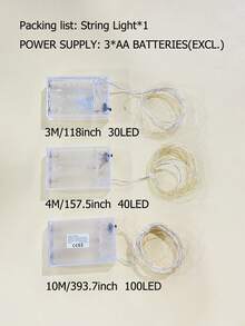 1pc 3/4/10m Battery Powered Home Decor Copper Wire LED Fairy Lights – Warm/White/Multicolour/Blue String Lights For Bedroom Decor, Curtain Decor, Wedding Decor, Party Decor (Flameless Indoor, Reusable Holiday Lighting) - 3 AA Copper Wire Lights - View 10