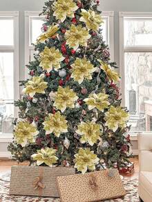 50 件圣诞树装饰（带夹子）、人造花、假圣诞花、闪光人造圣诞花、DIY 花环、家居装饰、婚礼派对、万圣节礼物、家居装饰、礼品包装节日派对装饰、圣诞节/节日/季节性/婚礼圣诞树装饰、闪亮冬季灌木装饰 - 彩色 - 查看 2