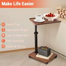 Beistelltisch Mit Rollen, Holz Beistelltisch HöHenverstellbar (45-80cm), Beistelltische C Form Haben 360° Rotierend Nussbaum Finish, Sofatisch Couchtisch für Wohnzimmer, Schlafzimmer, (Nussbaum)