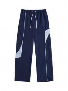 Men's Summer Loose Straight Color Block Patchwork Casual Pants