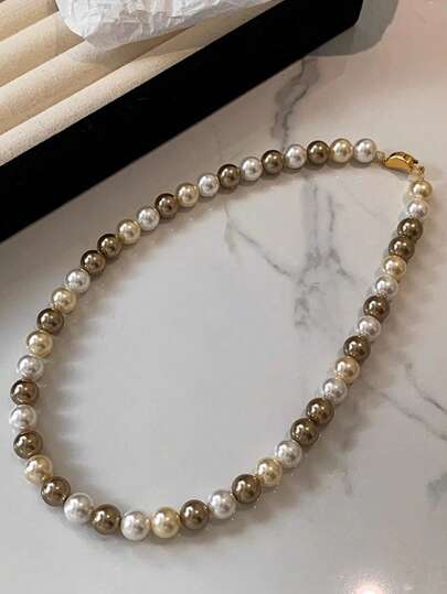 1 Stück Vintage Moka-Braun gemischte Perlenkette in Champagner-Gold, geeignet für täglichen Gebrauch und Partys von Frauen