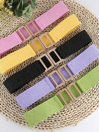 1pc New Korean Style Linen Braided Elastic Waist Belt, Dress Shirt Decor Adjustable Buckle Fall, Autumn, Halloween