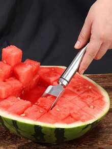 1/3PCS [Popular Choice] 2-In-1 Stainless Steel Watermelon Slicer & Fork - Easy Cutting And Serving Tool For Fresh Watermelon, Creative, Cutting Into Cubes
