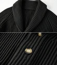 Runcati Mens Sweater Shawl Neck Cable Knit Zip Up Cardigan Winter Outerwear With Pockets - Black - View 3