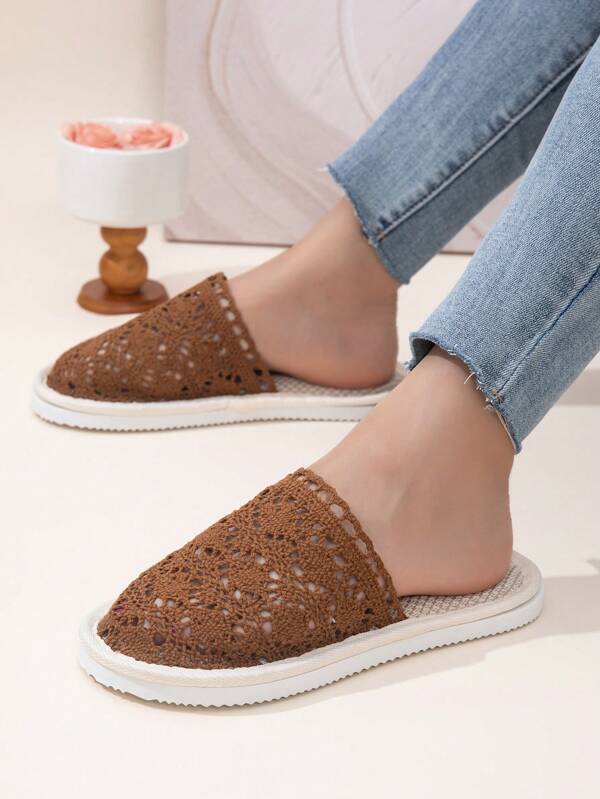 Women's Lace Woven Linen Slippers, Comfortable Indoor Home Quiet Breathable Hollow, Couples Unisex All Season House Slippers