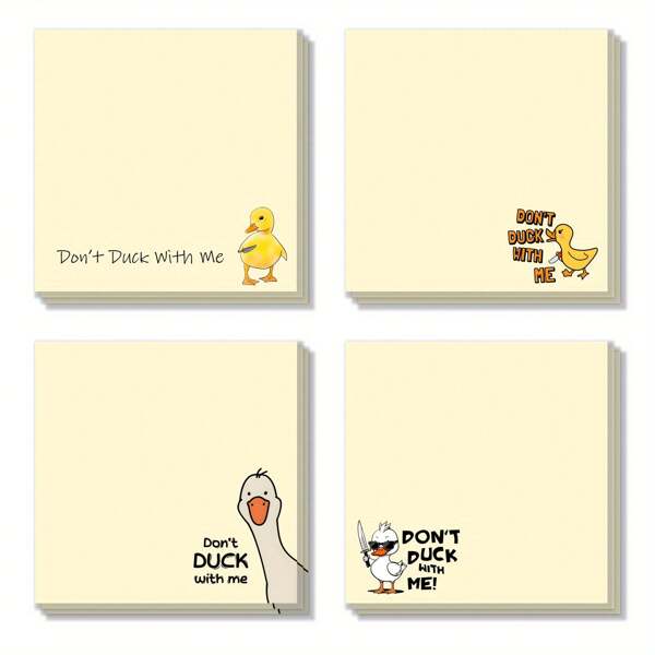 4pcs Funny Duck Sticky Notes 3x3 Inch 50 Sheets Funny Office Note Pads Adhesive Funny Sticky Notes For School Office Home Supplies Students Teachers Gift