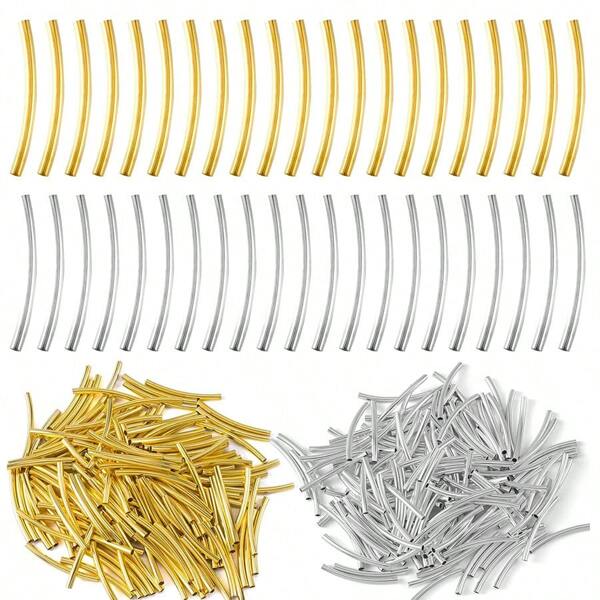 100 pièces de perles tubes creuses en cuivre lisse courbées, perles tubes de 25 mm d'arc, pour la conception de bijoux, colliers, bracelets et accessoires DIY
