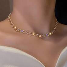 1 pieza Elegante collar corto con cuentas de perlas francesas y circonita para mujeres