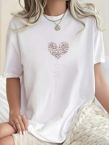 Camiseta Blanca para Mujer Estampada, 180 g Algodón Puro, Cuello Redondo, Modelo Básico, Transpirable y Versátil, Necesaria para Verano, Lavable en Lavadora, Tallas S-3XL, Óptima para Ropa Casual y Deportiva, Ideal para el Día a Día​ - Blanco - Ver 1