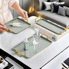 1pc Rectangular Modern Luxury Design Serving Tray With Handle, Suitable For Dessert, Cake, Snacks, Wedding, Home And Office Use