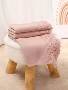 1pc Infant Knitted Solid Color Blanket With Delicate Lace Border, Kids Cozy Blanket, Suitable For All Seasons - Pink - View 3